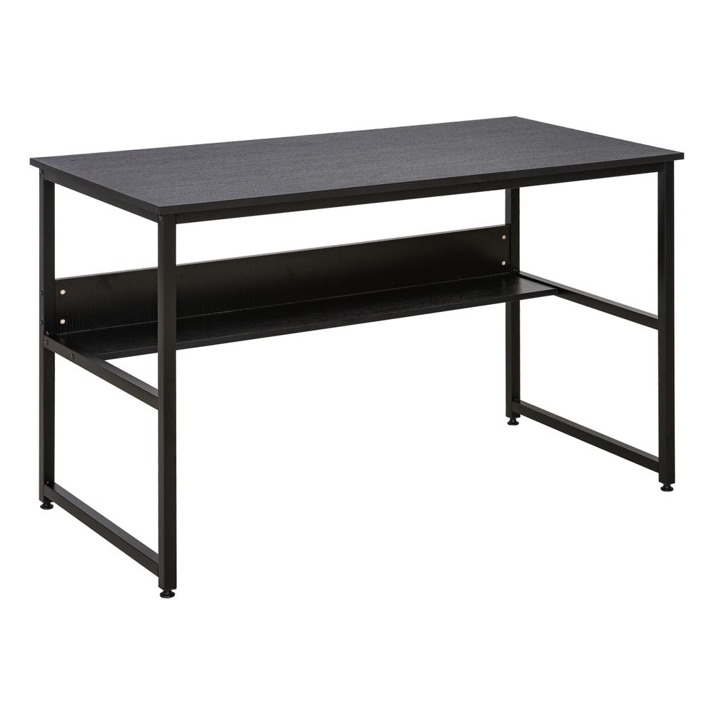 2-Tier Writing Desk Metal Frame Smooth Shelves Storage Shelf Black-Seasons Home Store