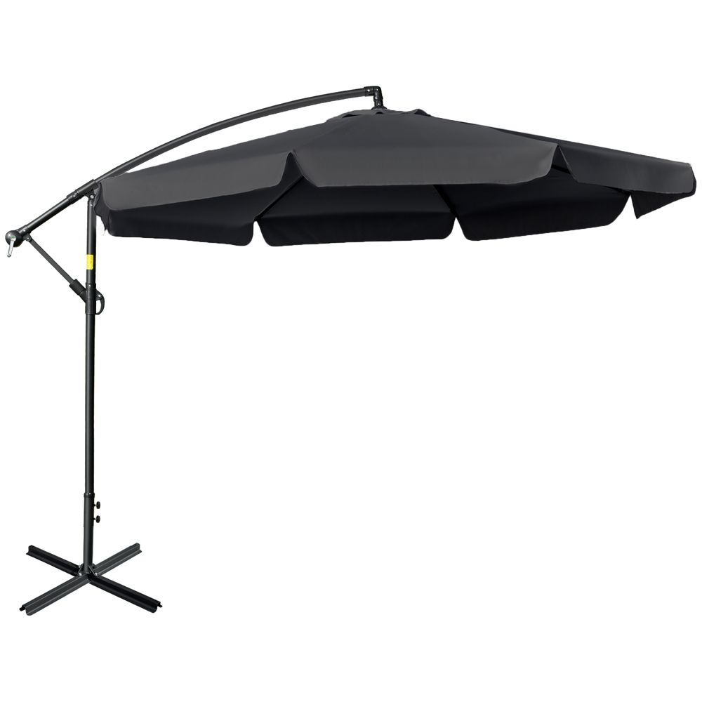 2.7m Garden Cantilever Banana Parasol Sun Shade w/ Crank, Black-Seasons Home Store