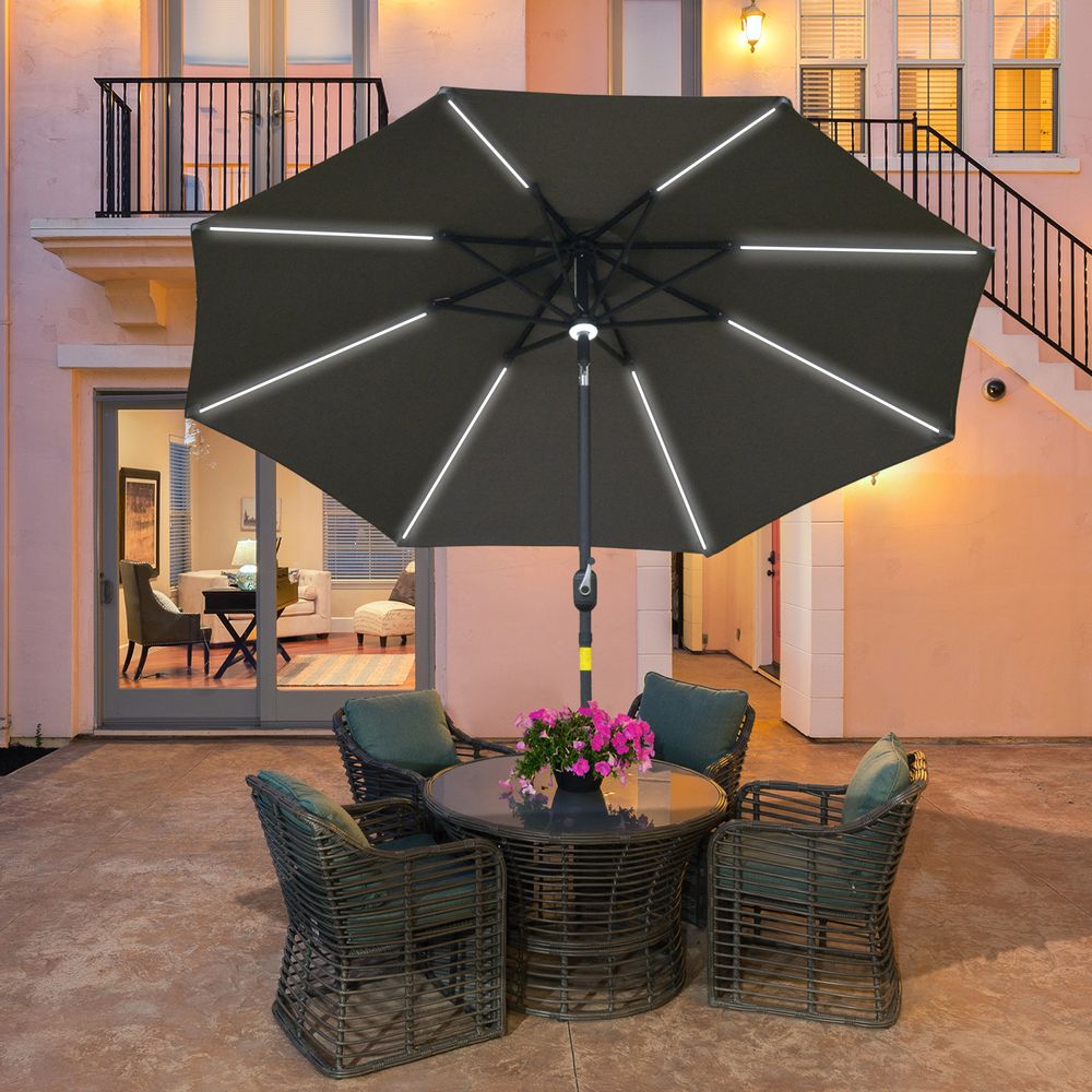 2.7m Garden Parasol Sun Umbrella Patio Summer Shelter w/ LED Solar Light-Seasons Home Store