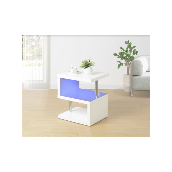 3 Layer WHITE Coffee Table with BLUE LED Light -Seasons Home Store