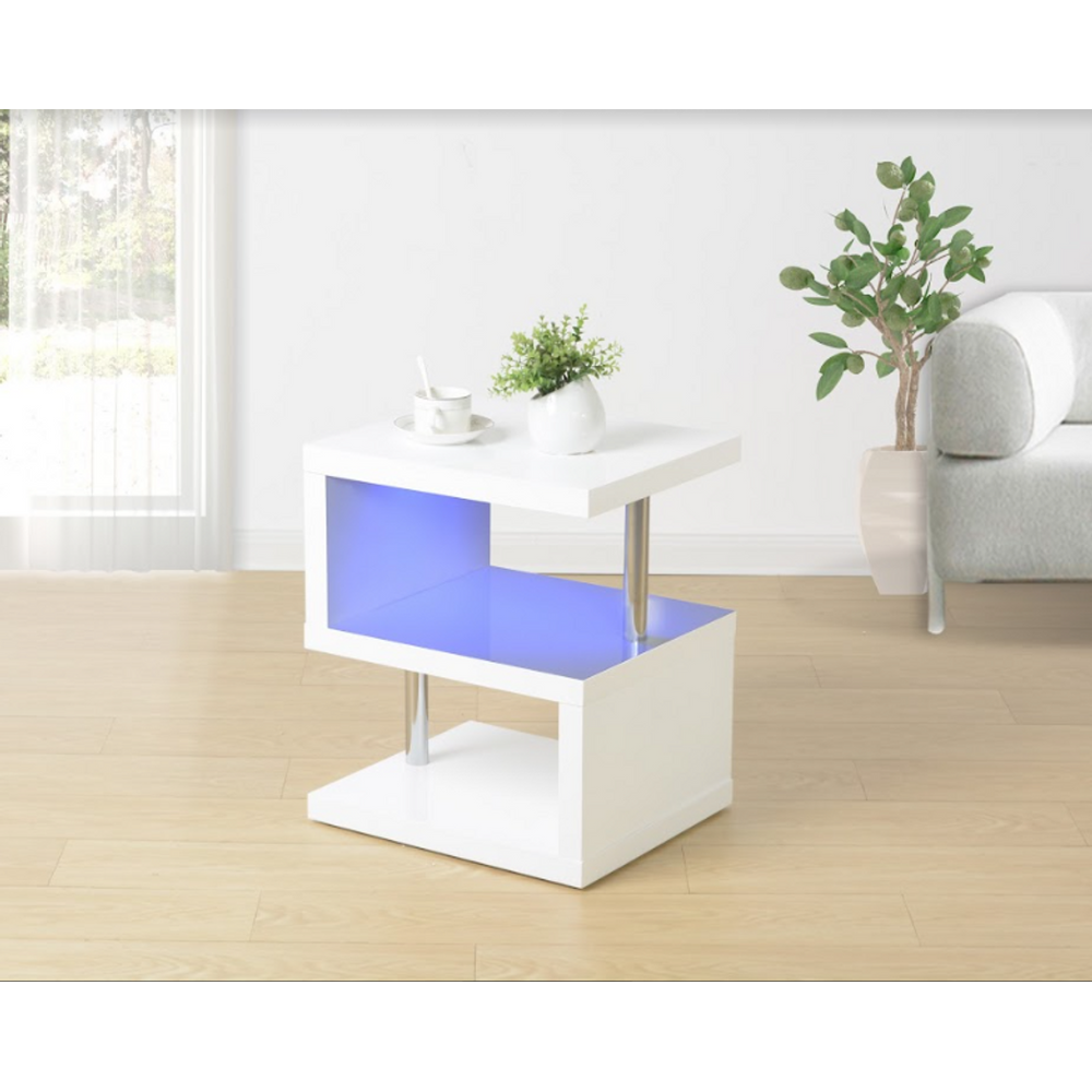 3 Layer WHITE Coffee Table with BLUE LED Light -Seasons Home Store