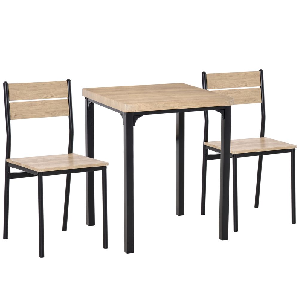 3 Pcs Compact Dining Table 2 Chairs Set Wooden Metal Legs Kitchen-Seasons Home Store