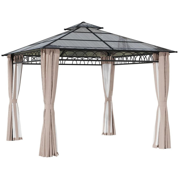 3 x 3 (m) Polycarbonate Gazebo, Hard Top Gazebo with Nettings & Curtains-Seasons Home Store