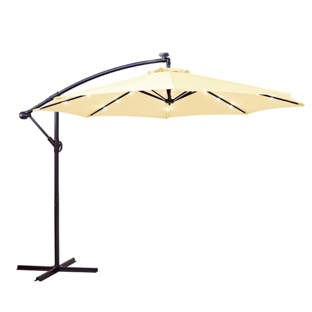 3M Cream Outdoor Freestanding Parasol with LED Lights-Seasons Home Store