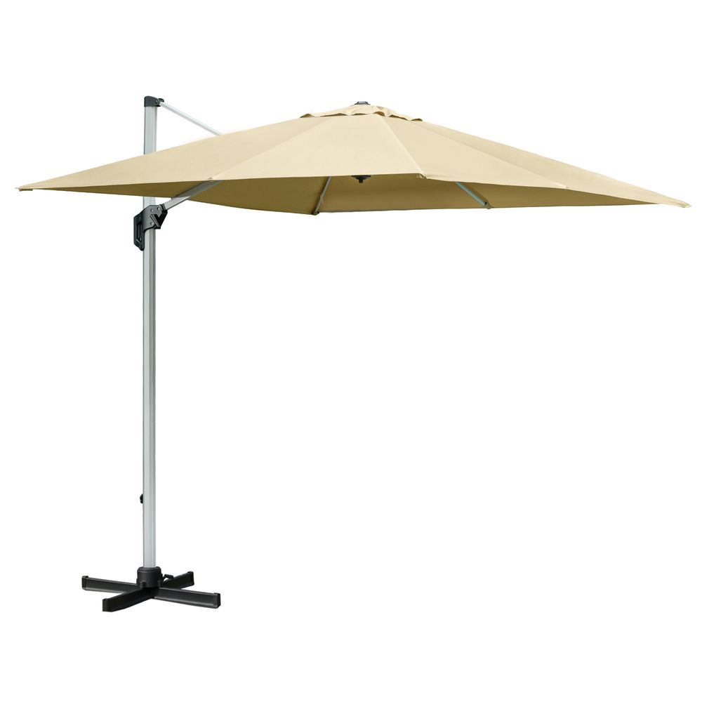 3(m) Cantilever Roma Parasol w/ Crank & Tilt, 360 Rotating, Beige-Seasons Home Store