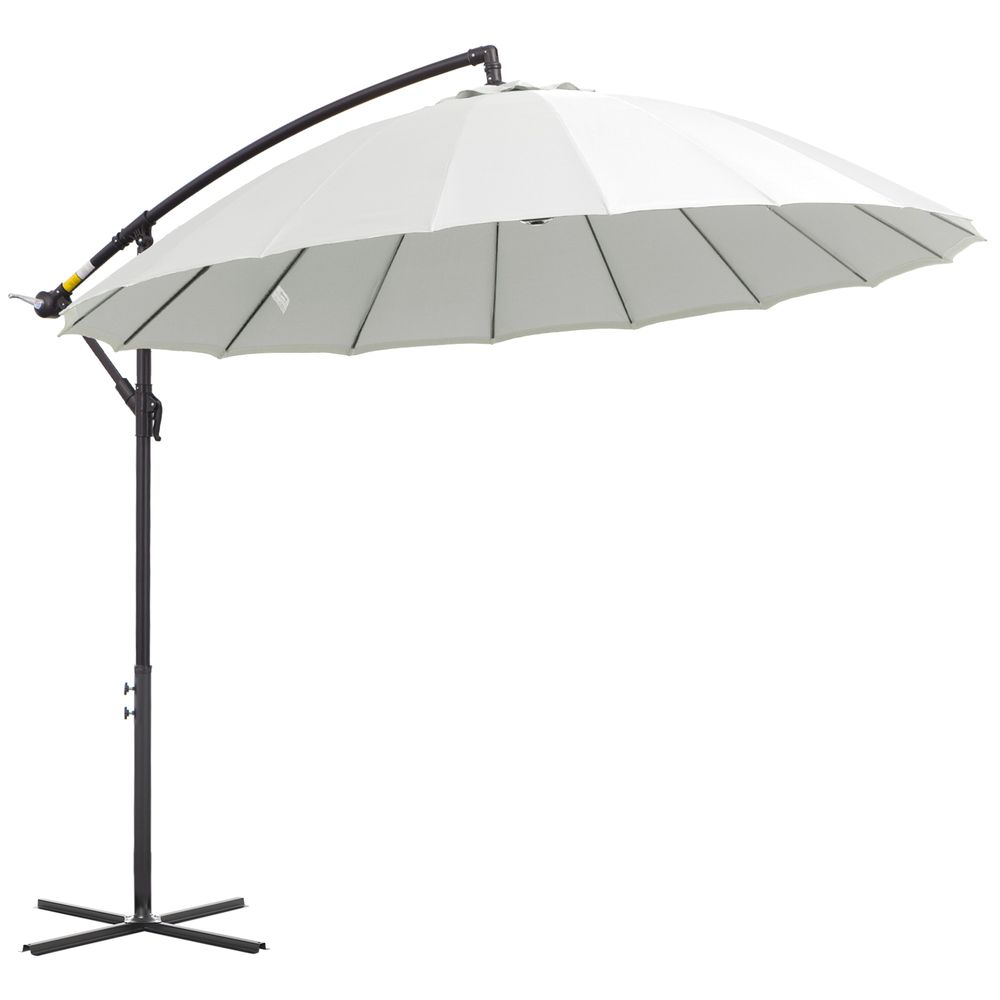 3(m) Cantilever Shanghai Parasol Crank Handle, Cross Base, Off-White Outsunny-Seasons Home Store