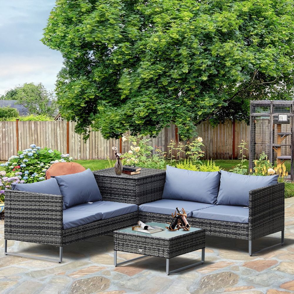 4-Piece PE Rattan Outdoor Garden Furniture Set Mixed Grey-Seasons Home Store