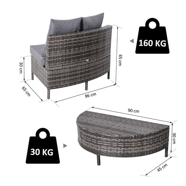 4-Seater Half Moon Shaped Rattan Outdoor Garden Furniture Set Grey-Seasons Home Store