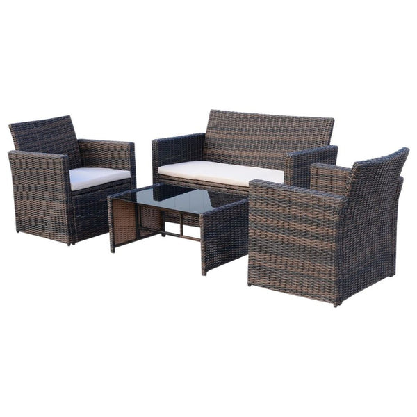 4pc Patio Garden Rattan Wicker Sofa 2-Seater Loveseat Chair Table Brown-Seasons Home Store