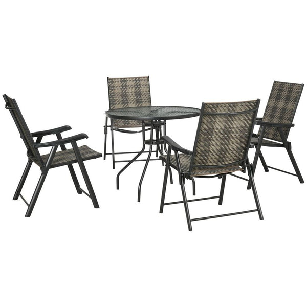 5 PCs Rattan Dining Sets Umbrella Hole Table & Folding Armchair-Seasons Home Store