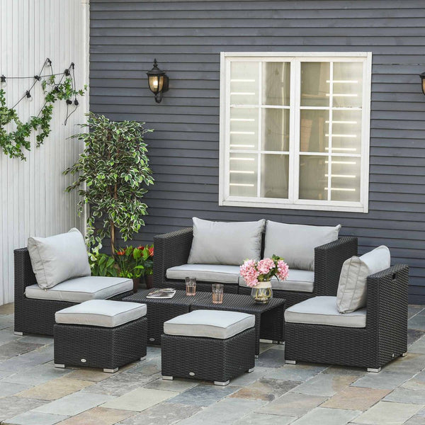 6-Seater Sofa & Coffee Table Rattan Outdoor Garden Furniture Set-Seasons Home Store
