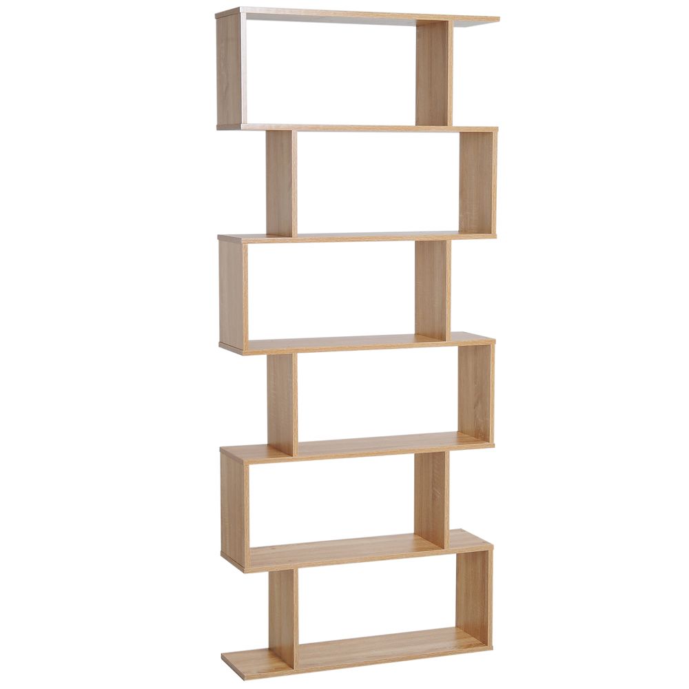 6-Tier Wooden Modern S-Shaped Shelf Storage Unit Home Office Oak Colour-Seasons Home Store