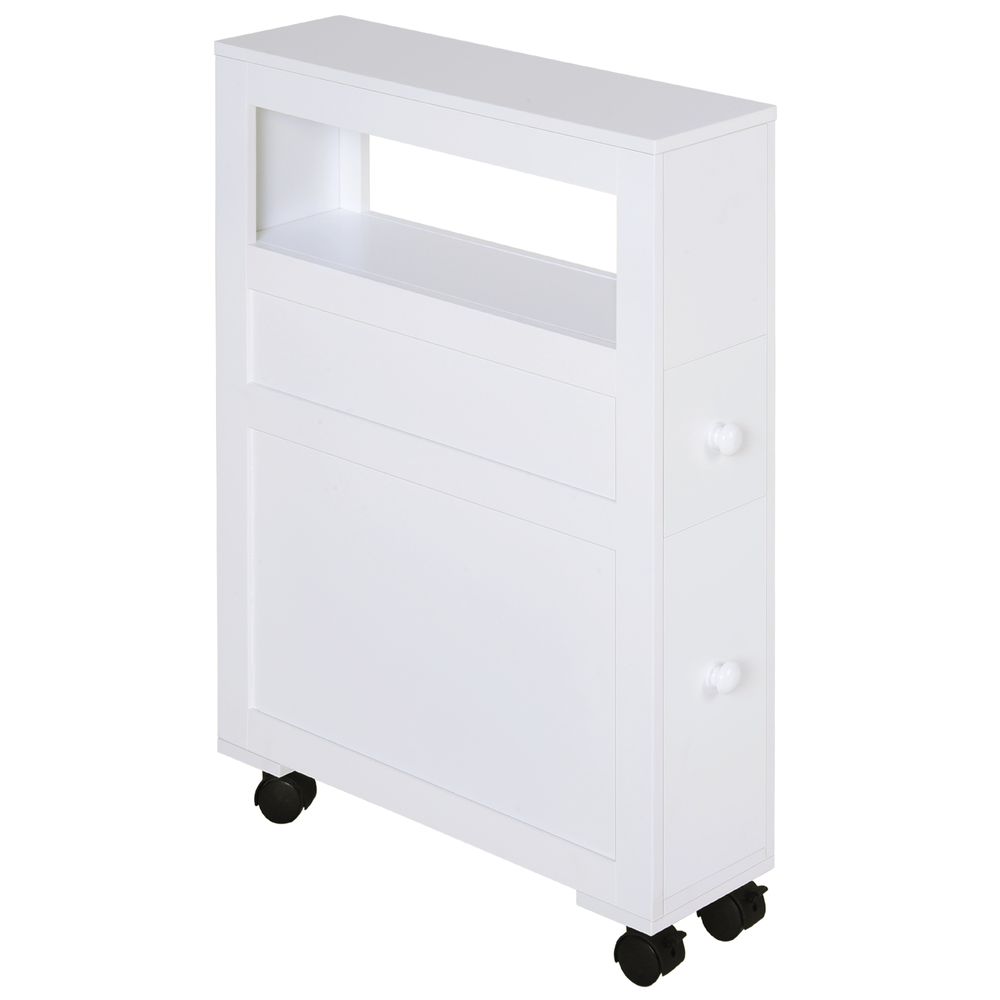 72x16cm Narrow Bathroom Storage Unit 2 Drawers Open Top 4 Wheels-Seasons Home Store