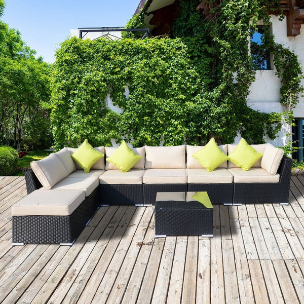 8 Pcs Rattan Sofa Set W/Cushions-Seasons Home Store