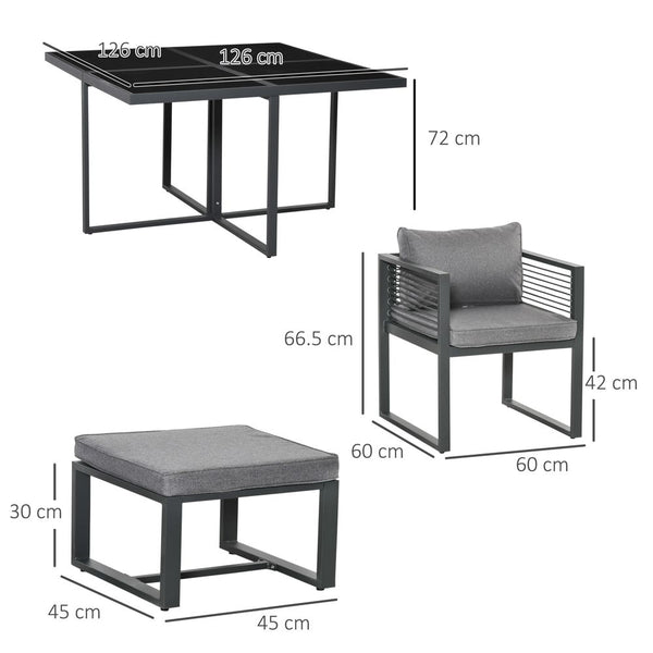 8 Seater Dining Cube Set Dining Table, 4 Chairs & 4 Footstools & Cushion, Grey-Seasons Home Store