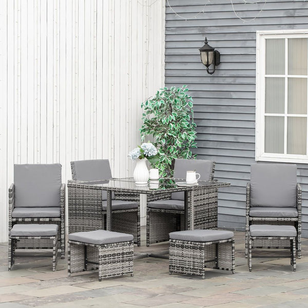 9PC Rattan Garden Furniture Outdoor Patio Dining Table Set Wicker 8 Seater Stool-Seasons Home Store