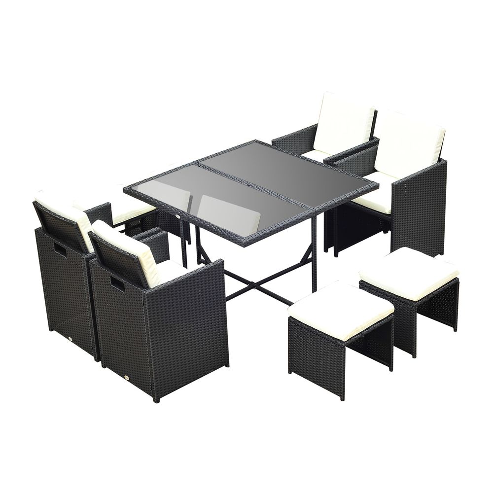 9PC Rattan Garden Furniture Outdoor Patio Dining Table Set Wicker 8 Seater Stool-Seasons Home Store