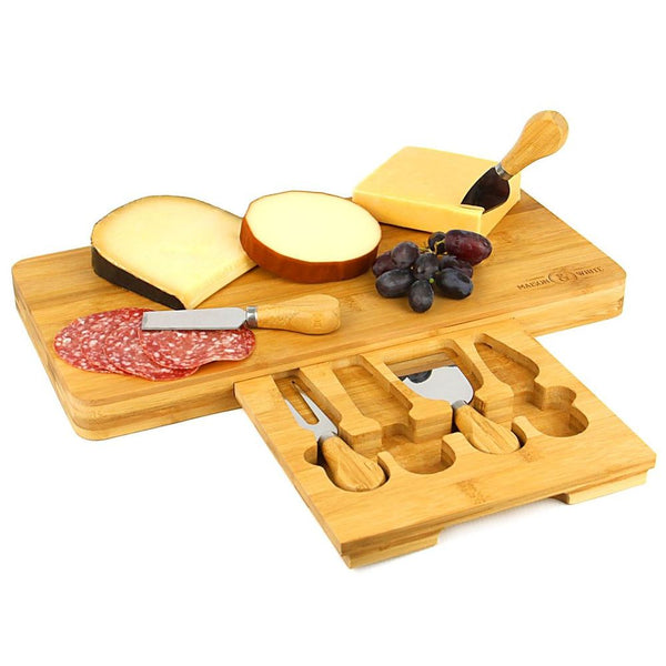 Bamboo Cheese Board Serving Platter With Knife Set-Seasons Home Store
