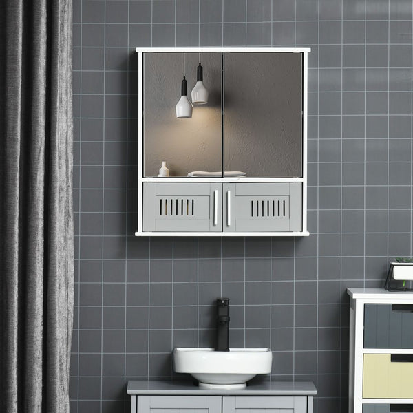 Bathroom Mirror Cabinet, Wall Mounted Storage Cupboard with Double Doors Grey-Seasons Home Store