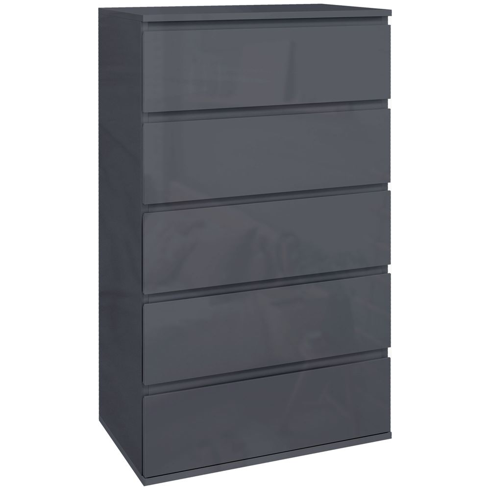 Bedroom Chest of Drawers, High Gloss 5 Drawers Dresser, Drawer Unit-Seasons Home Store