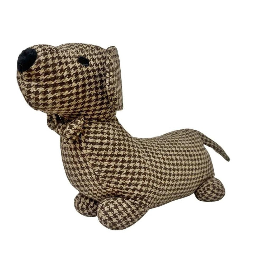 Brown Herringbone Fabric Sausage Dog Doorstop-Seasons Home Store