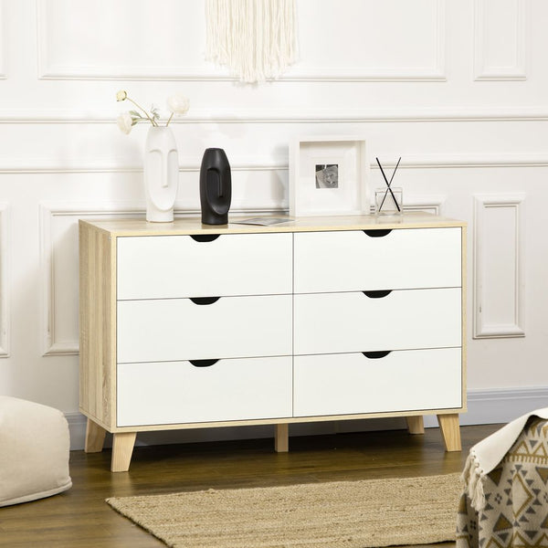 Chest of Drawers, 6 Drawer Unit Storage Chest Bedroom White and Brown-Seasons Home Store