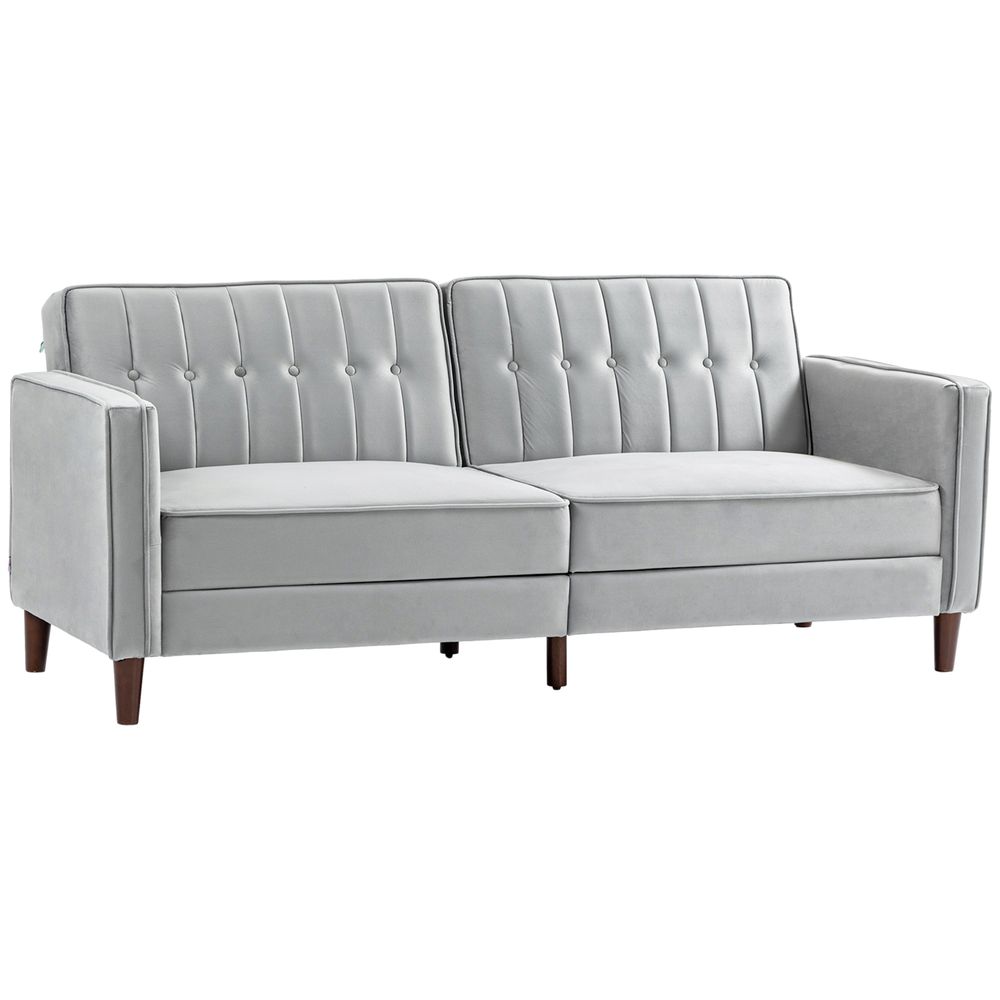 Convertible Sofa Futon Velvet-Touch Tufted Couch Sofa Bed Split Back Grey-Seasons Home Store