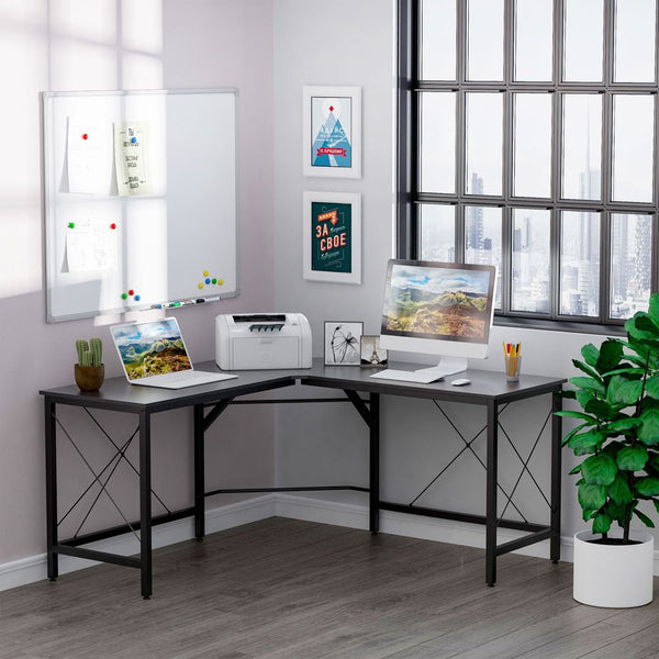 Corner L-Shape Desk Home Office Gaming Computer PC Workstation Black-Seasons Home Store