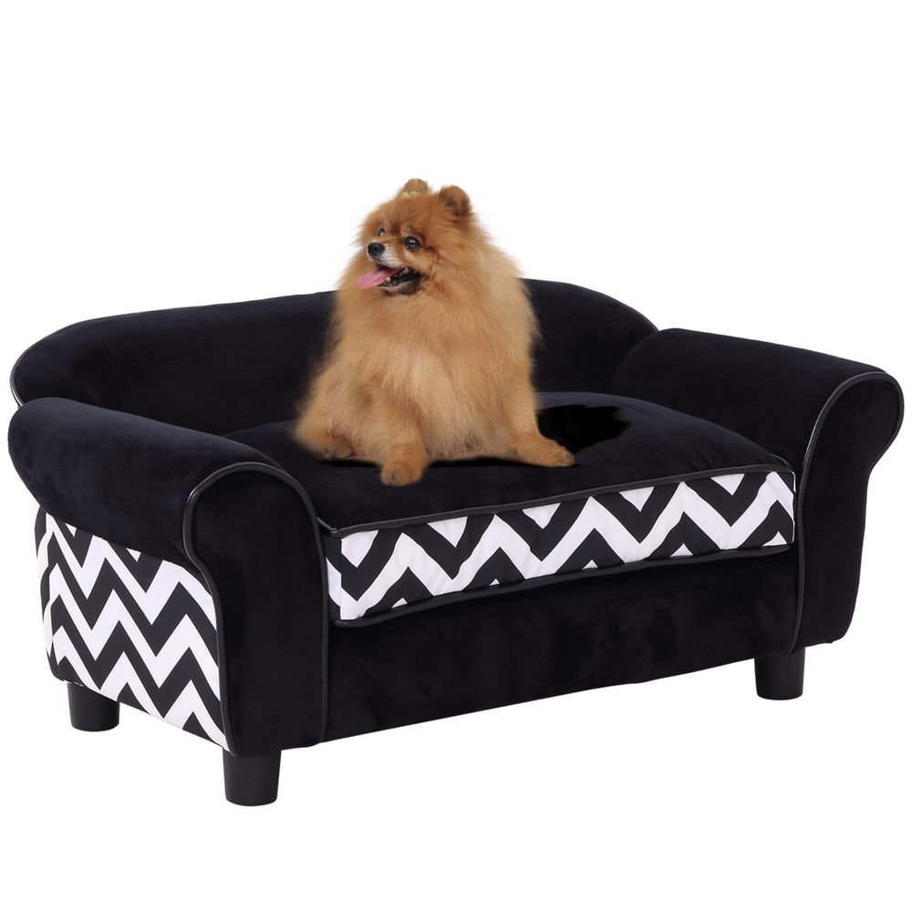 Dog Sofa Cat Couch Bed for XS Dogs w/ Removable Sponge Cushion - Black-Seasons Home Store