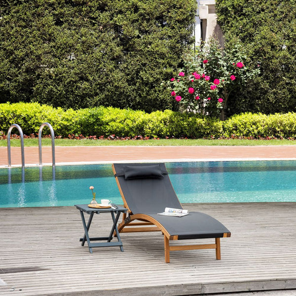 Ergonomic Outdoor Chaise w/ Adjustable Back and Pillow for Garden Black-Seasons Home Store