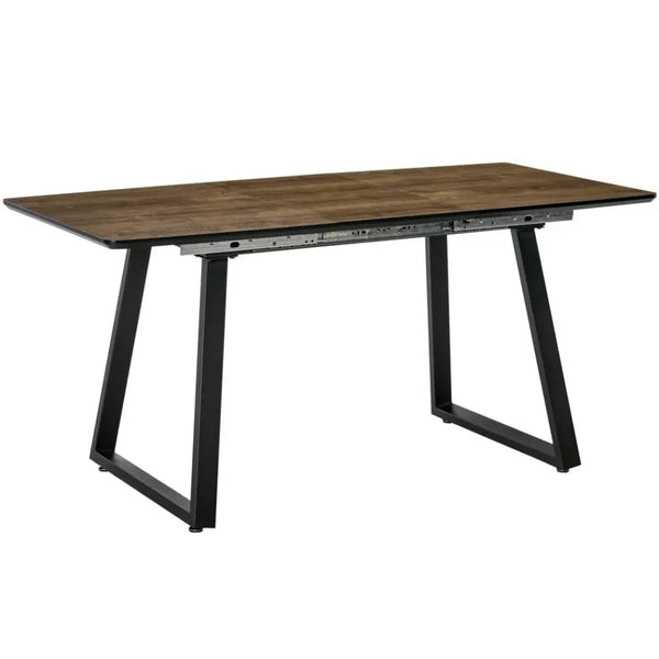 Extendable Dining Table Rectangular Wood Effect Tabletop with Metal Frame-Seasons Home Store
