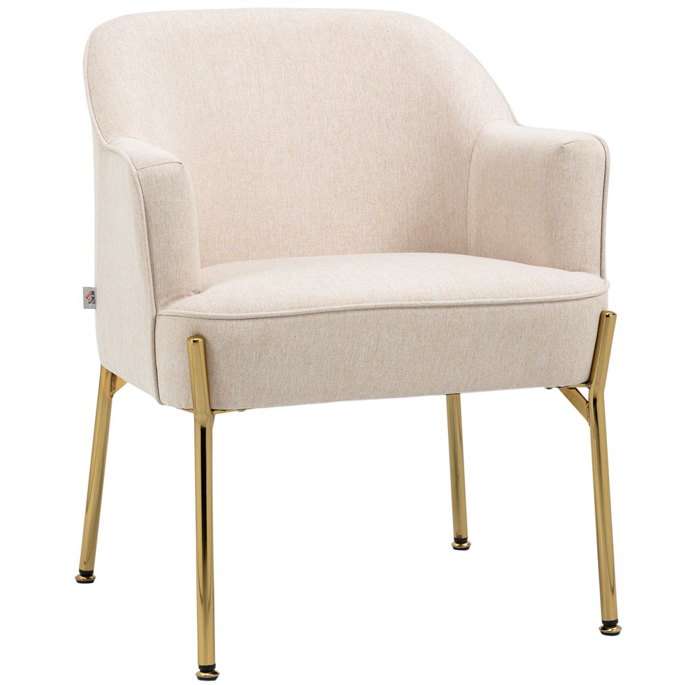 Fabric Armchair Accent Chair w/ Metal Legs for Living Room Bedroom White-Seasons Home Store