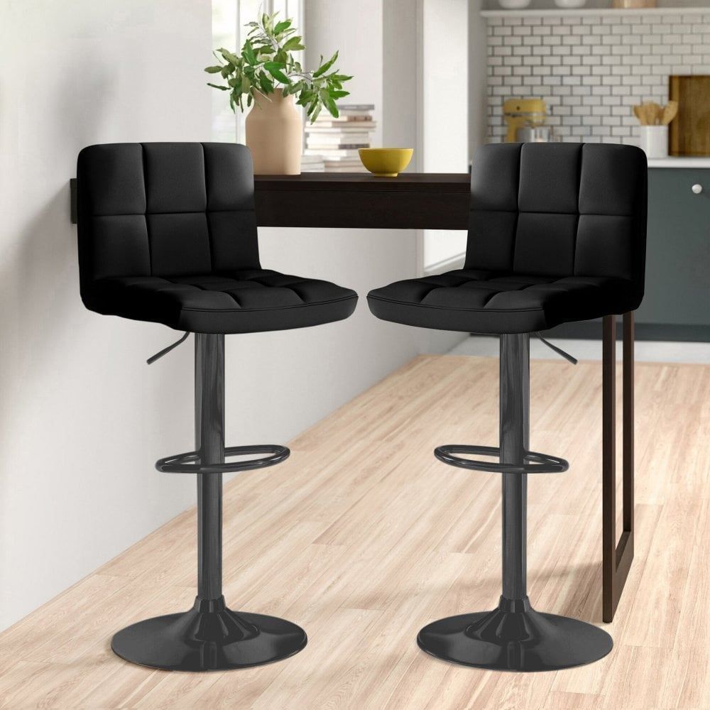 Faux Leather Bar Stool with Matt Black Leg-Seasons Home Store