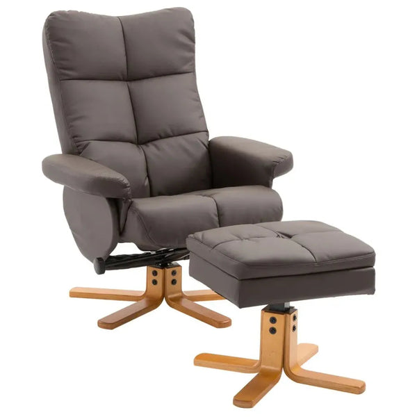 Faux Leather Recliner Chair with Ottoman Footrest Storage Space Brown-Seasons Home Store