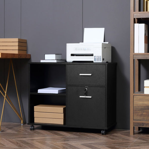 Filing Cabinet Mobile Printer Stand Drawer for A4 Size Files, Black Vinsetto-Seasons Home Store