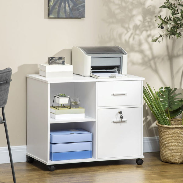 Filing Cabinet Mobile Printer Stand Drawer for A4 Size Files, White Vinsetto-Seasons Home Store