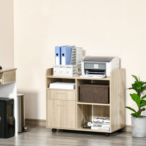 Filing Cabinet Mobile Printer Stand w/ Adjustable Storage Shelf, Oak Vinsetto-Seasons Home Store