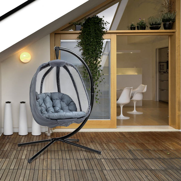 Folding Hanging Egg Chair / Cushion and Stand Grey-Seasons Home Store