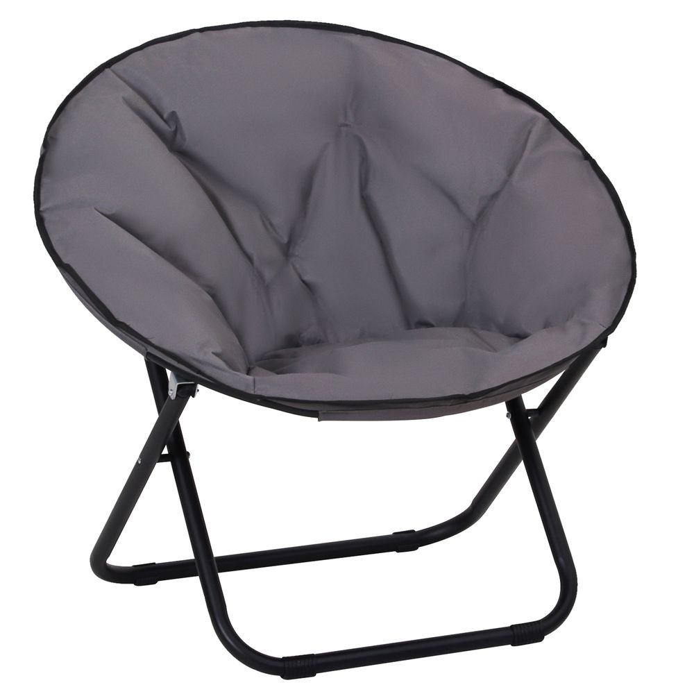 Folding Saucer Moon Chair, 80Lx80Wx75H cm, Metal Frame, 600D Oxford Cloth-Grey-Seasons Home Store