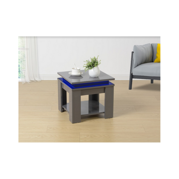 GREY Square Side Table with BLUE LED Light - EFFULGENCE-Seasons Home Store