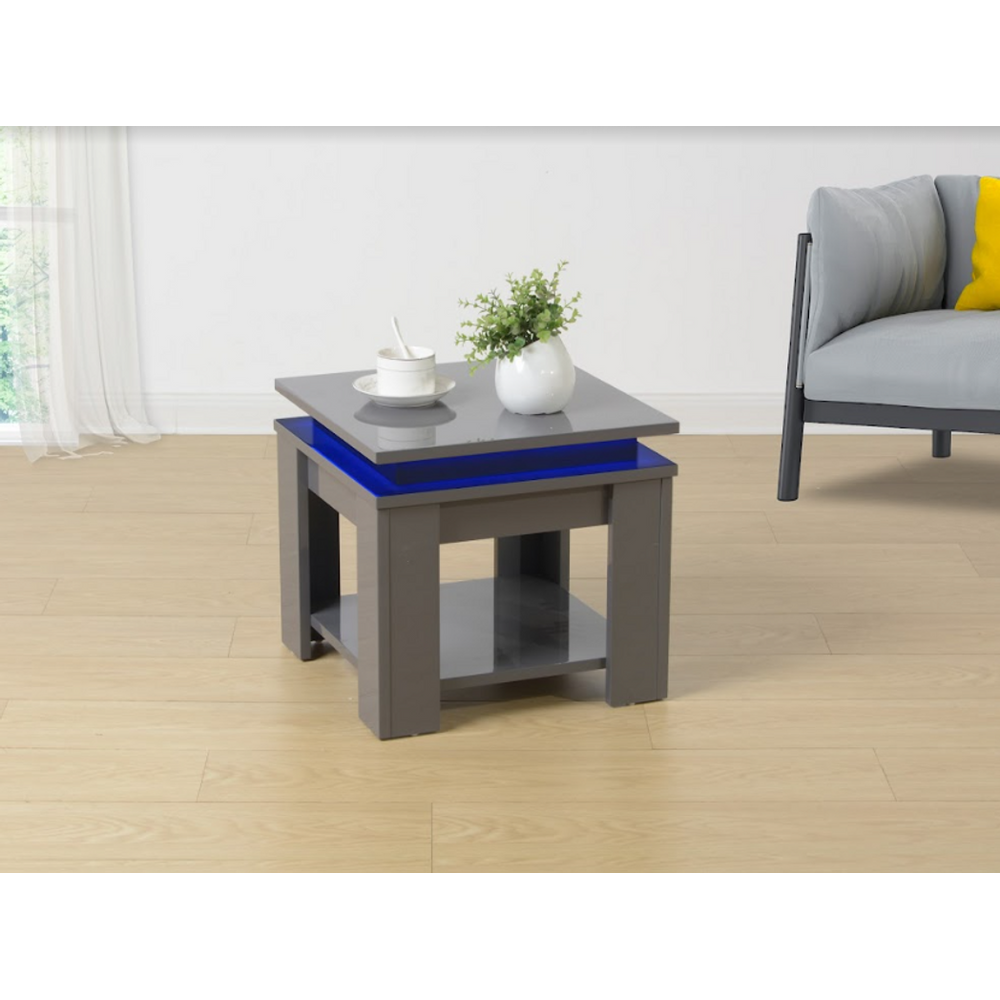 GREY Square Side Table with BLUE LED Light - EFFULGENCE-Seasons Home Store