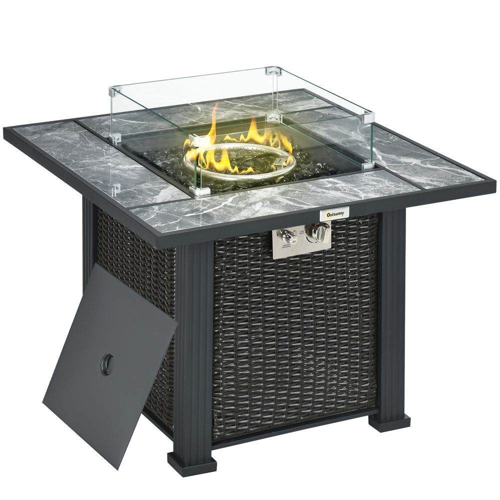 Gas Fire Pit Table Rain Cover, Windscreen & Glass Stone, 50,000 BTU-Seasons Home Store