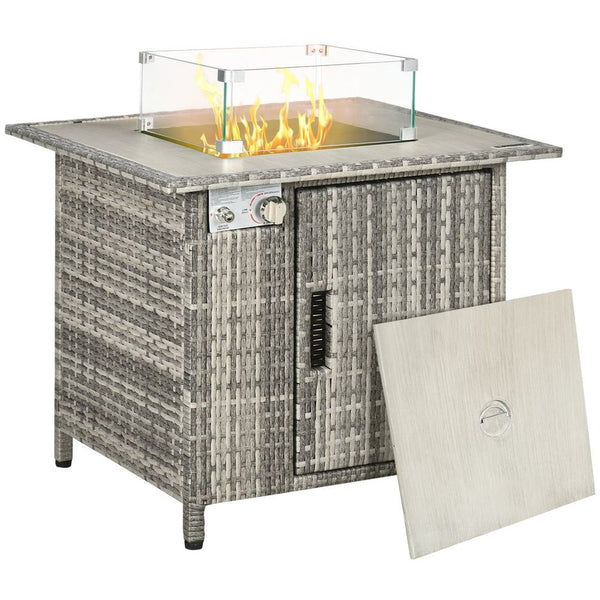 Gas Fire Pit Table Rain Cover, Windscreen & Lava Stone, 50,000 BTU-Seasons Home Store