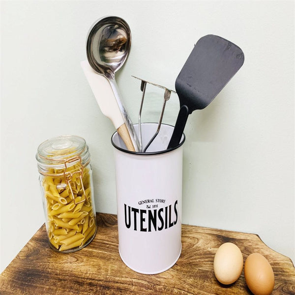 General Store Round Metal Utensil Holder 17x12.5cm-Seasons Home Store