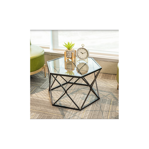 Hexagon Tempered Glass Black Coffee Side Table (Big) - SLENDER-Seasons Home Store