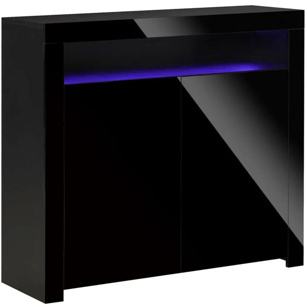 High Gloss LED Cabinet Cupboard Sideboard Console with RGB Lighting Black-Seasons Home Store