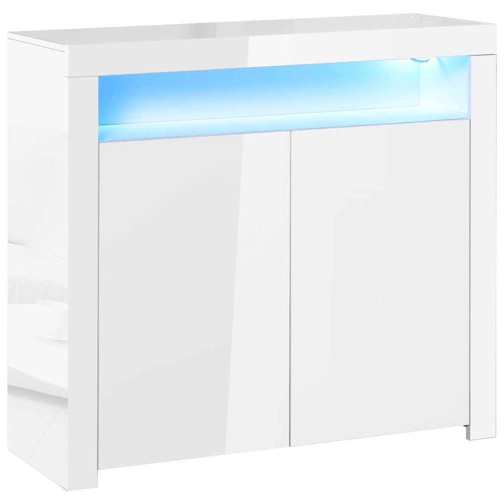 High Gloss LED Cabinet Cupboard Sideboard Console with RGB Lighting White-Seasons Home Store