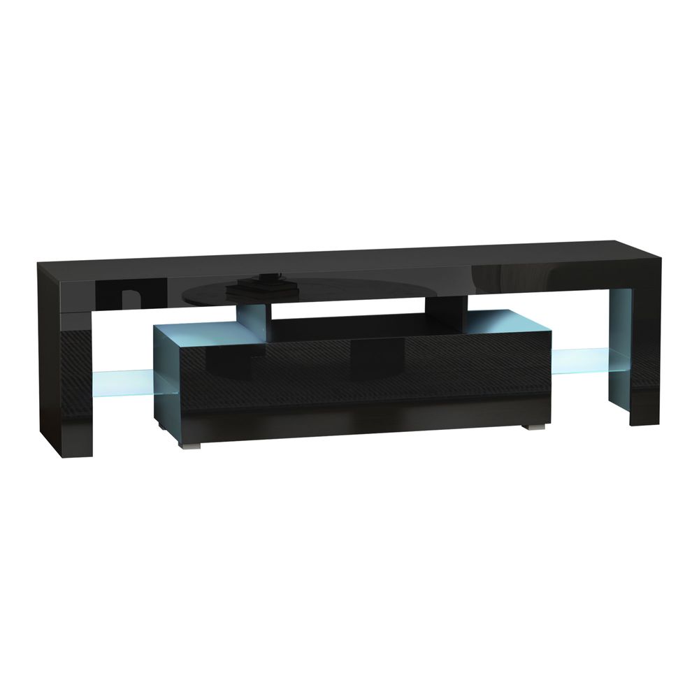 High Gloss TV Stand Cabinet W/ LED RGB Lights and Remote Control Black-Seasons Home Store