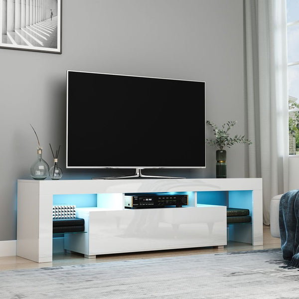 High Gloss TV Stand Cabinet W/ LED RGB Lights and Remote Control White-Seasons Home Store