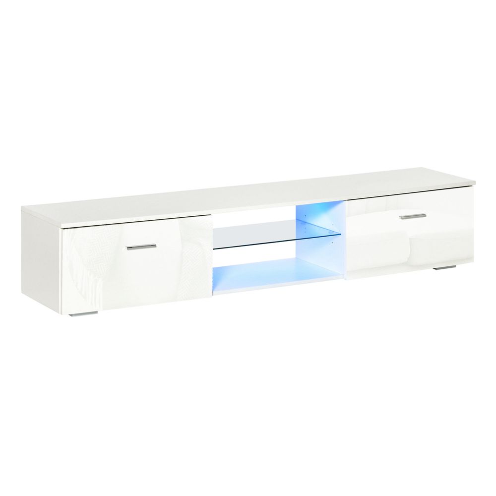 High gloss TV Stand Cabinet W/ LED Lights Remote Control Cupboard White-Seasons Home Store